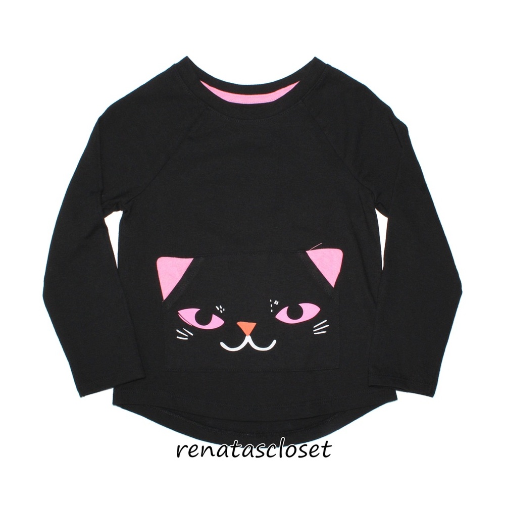 Cat & Jack Toddler Girls' Black Cat Applique Long-Sleeve Halloween T-Shirt 3T